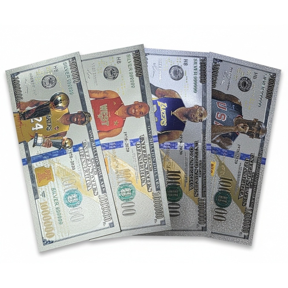 Kobe Bryant Silver Foil $1,000,000 Novelty Bills Lot of 4